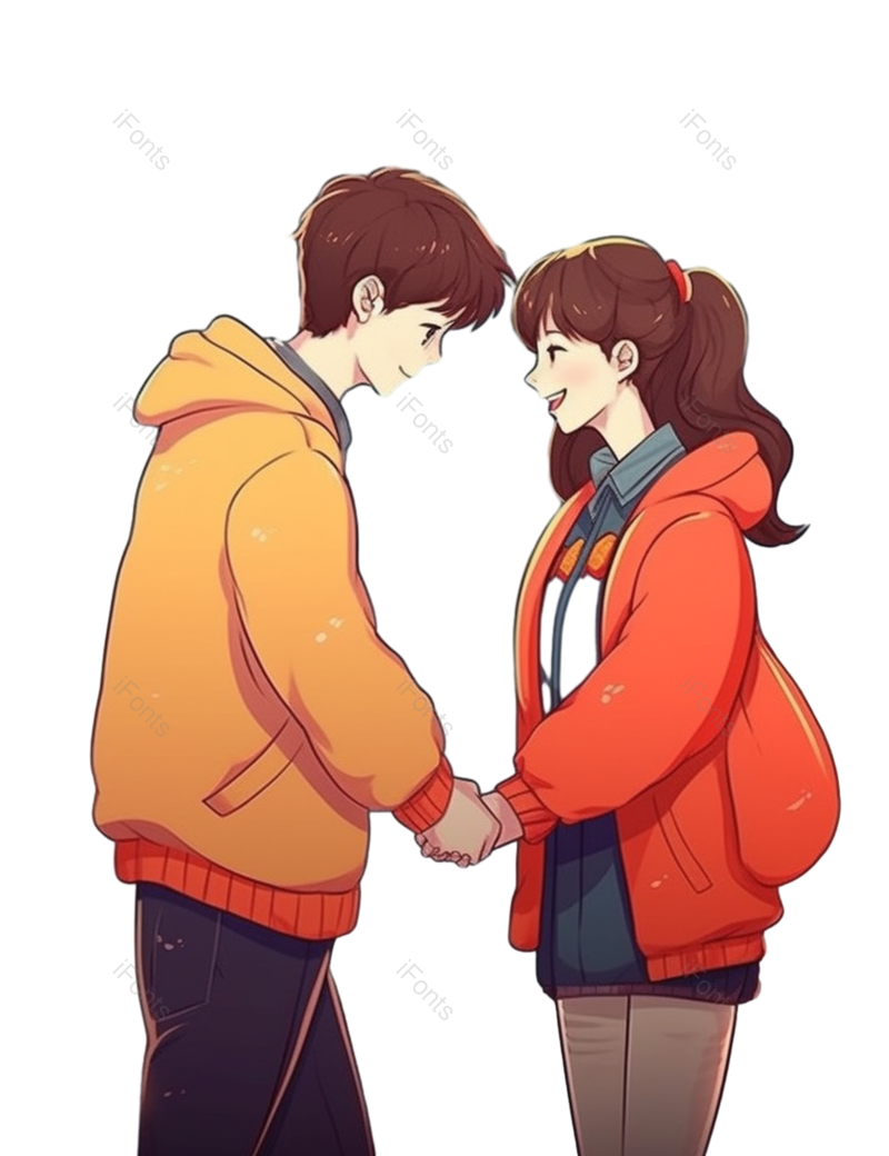 卡通图片,牵手元素,女人PNG,唯美免抠素材